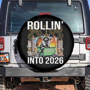 Funny Raccoon Rollin Into 2026 Spare Tire Cover Happy New Year Dumpster Fire TS11 No hole Black Print Your Wear