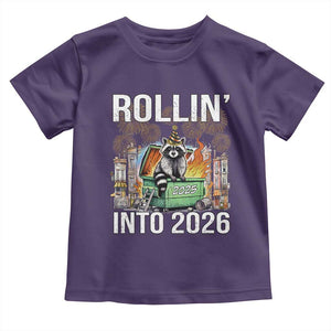 Funny Raccoon Rollin Into 2026 Toddler T Shirt Happy New Year Dumpster Fire TS11 Purple Print Your Wear