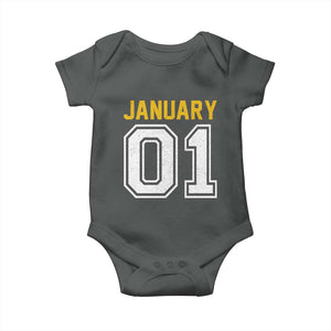 Funny January 01 New Years Eve Party Baby Onesie TS11 Dark Heather Print Your Wear