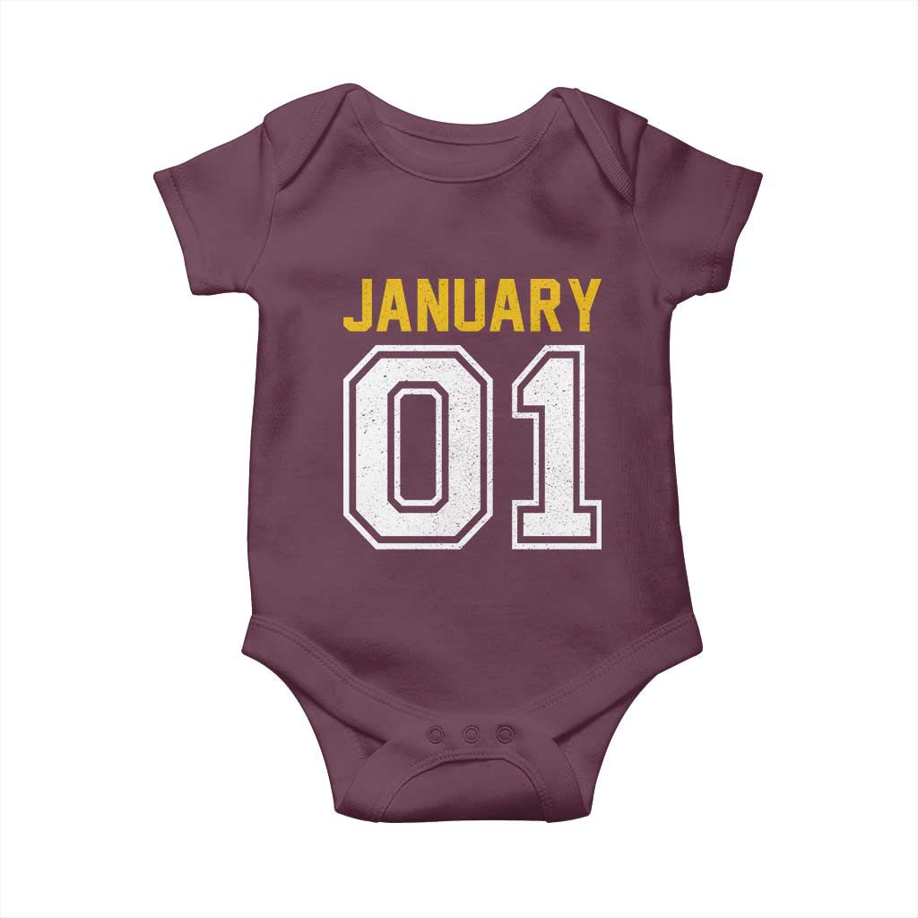 Funny January 01 New Years Eve Party Baby Onesie TS11 Maroon Print Your Wear