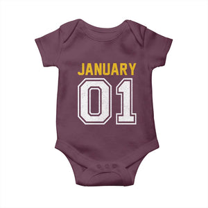 Funny January 01 New Years Eve Party Baby Onesie TS11 Maroon Print Your Wear
