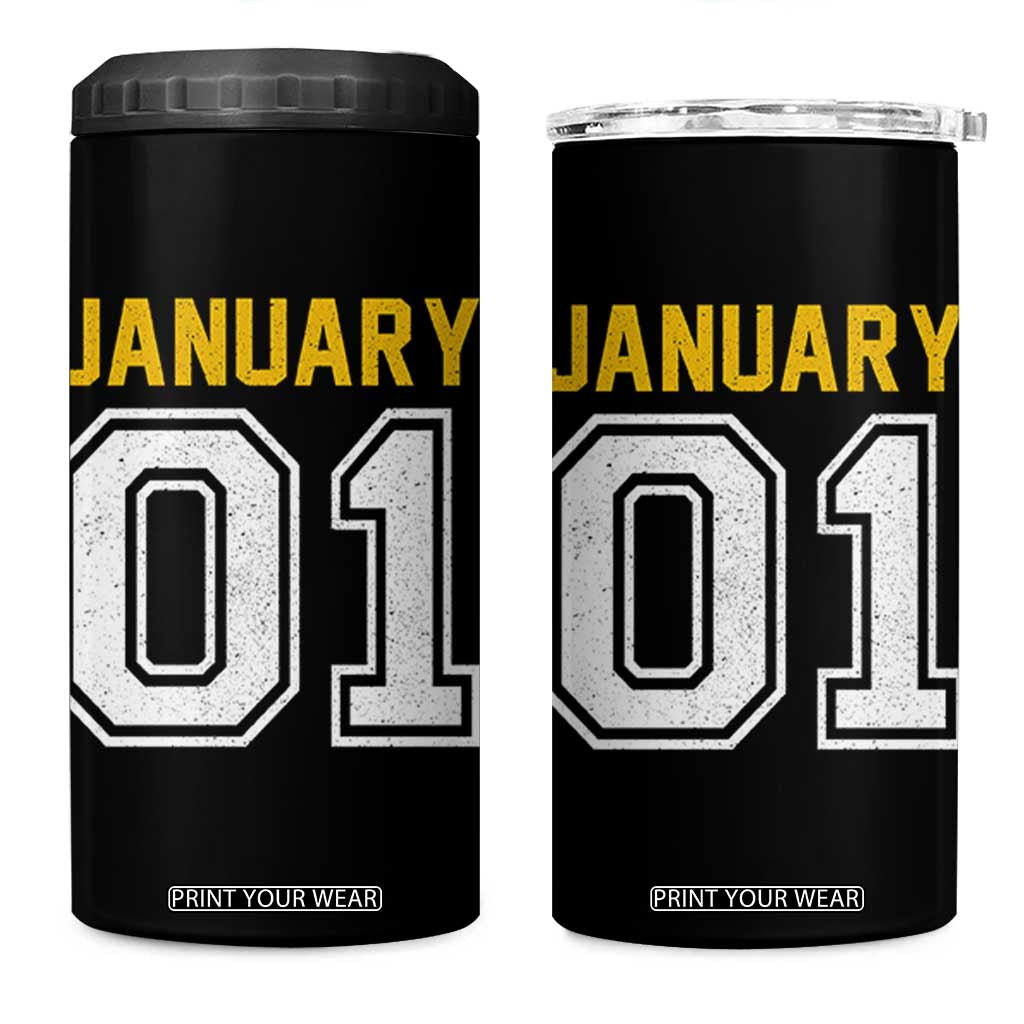 Funny January 01 New Years Eve Party 4 in 1 Can Cooler Tumbler TS11 One Size: 16 oz Black Print Your Wear