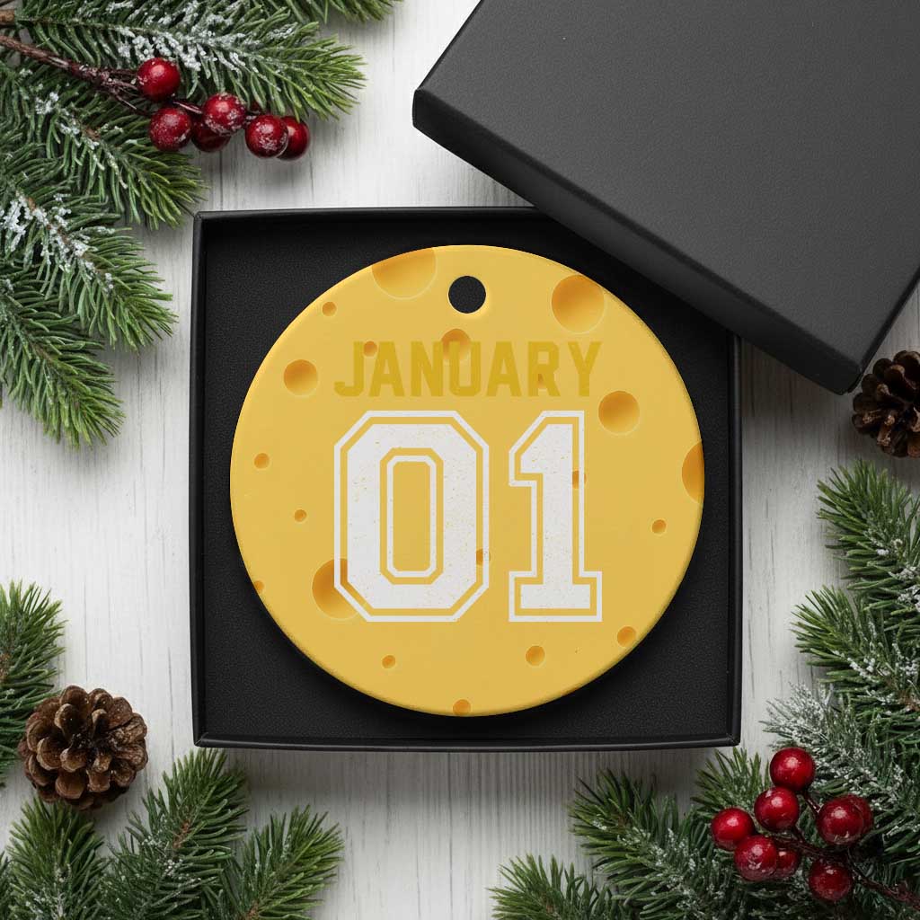 Funny January 01 New Years Eve Party Ceramic Ornament TS11 1pc Yellow Cheese Print Your Wear