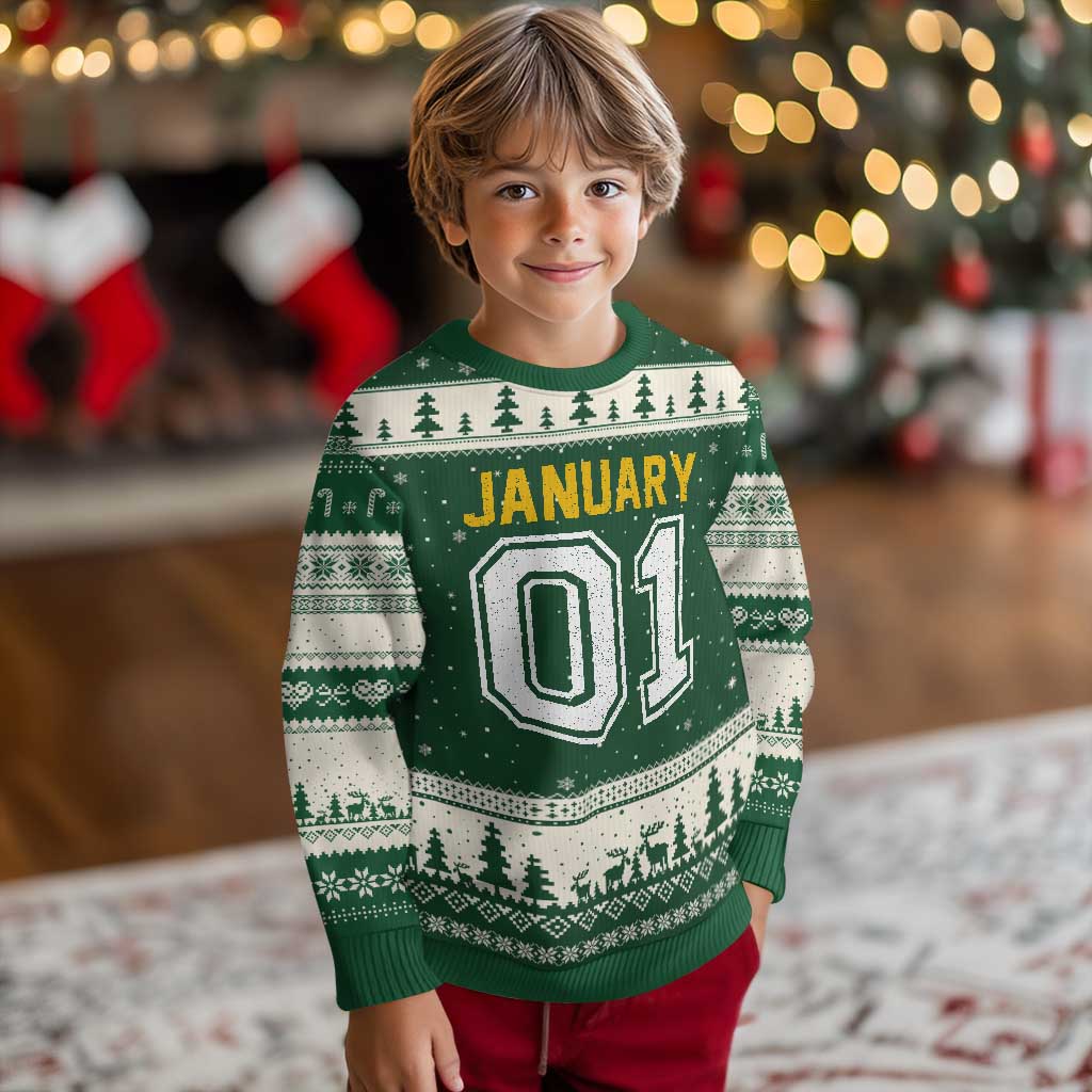 Funny January 01 New Years Eve Party Ugly Christmas Sweater TS11 Forest Green Beige Print Your Wear