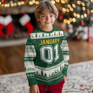 Funny January 01 New Years Eve Party Ugly Christmas Sweater TS11 Forest Green Beige Print Your Wear