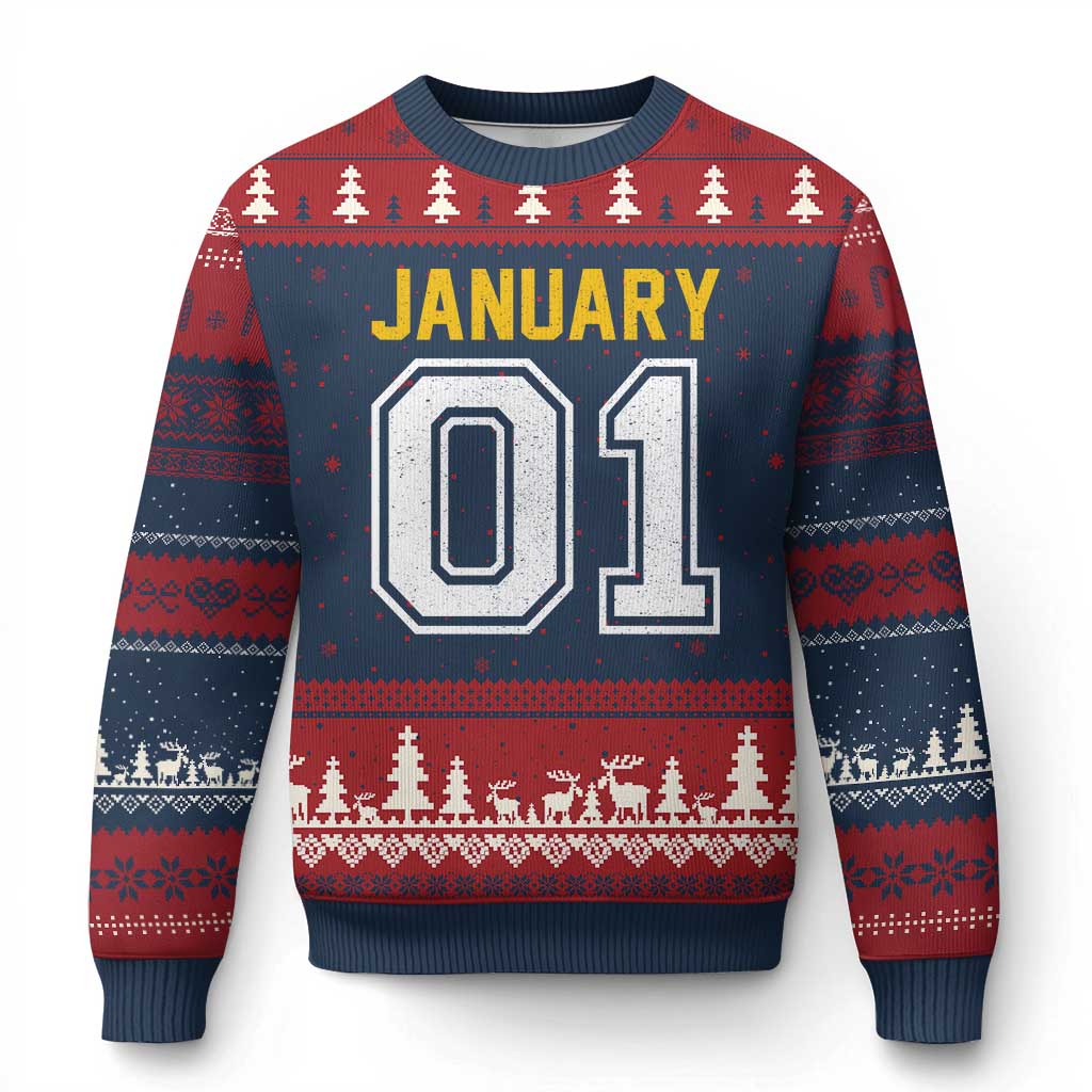 Funny January 01 New Years Eve Party Ugly Christmas Sweater TS11 Navy Red Print Your Wear