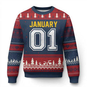 Funny January 01 New Years Eve Party Ugly Christmas Sweater TS11 Navy Red Print Your Wear
