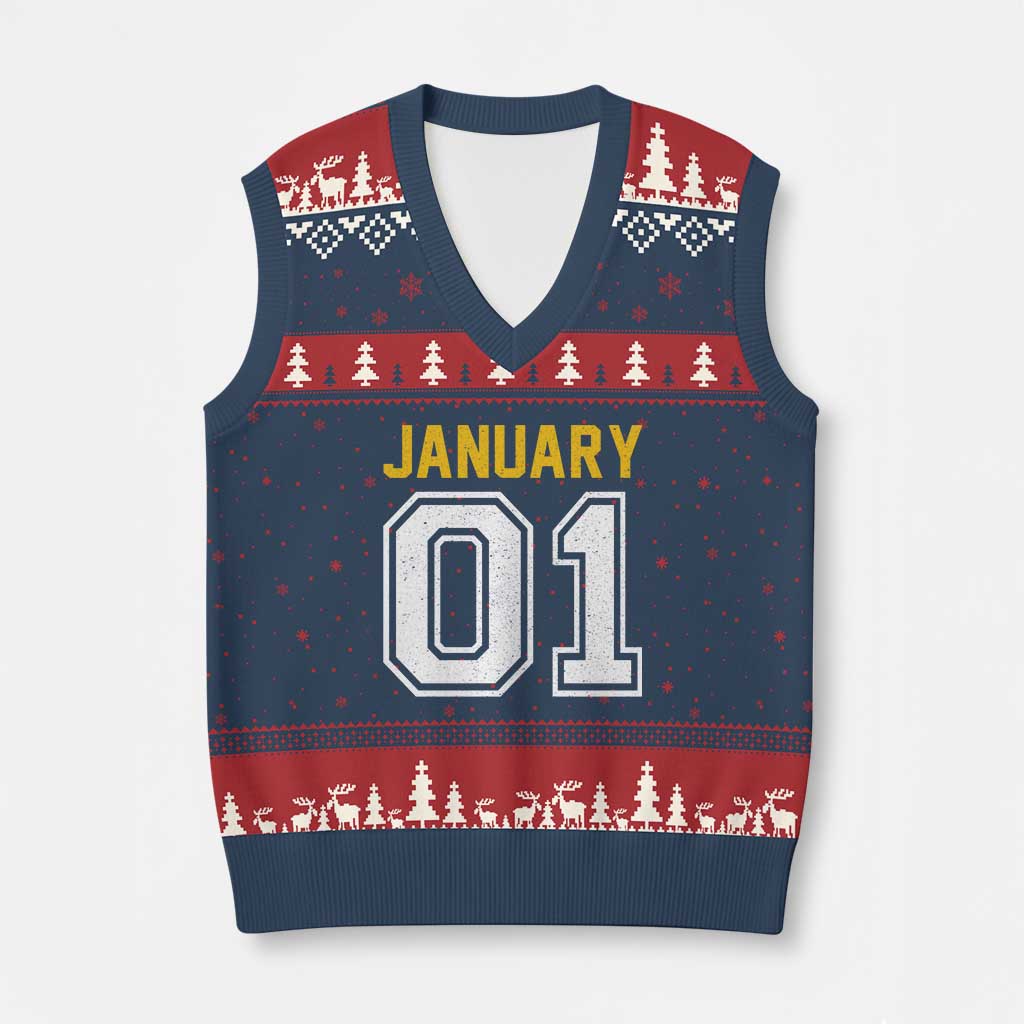 Funny January 01 New Years Eve Party V-Neck Knit Sweater Vest TS11 Navy Red Print Your Wear