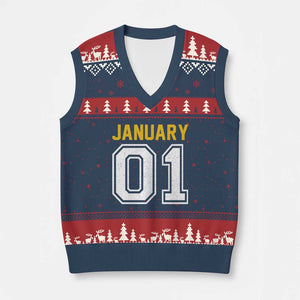 Funny January 01 New Years Eve Party V-Neck Knit Sweater Vest TS11 Navy Red Print Your Wear