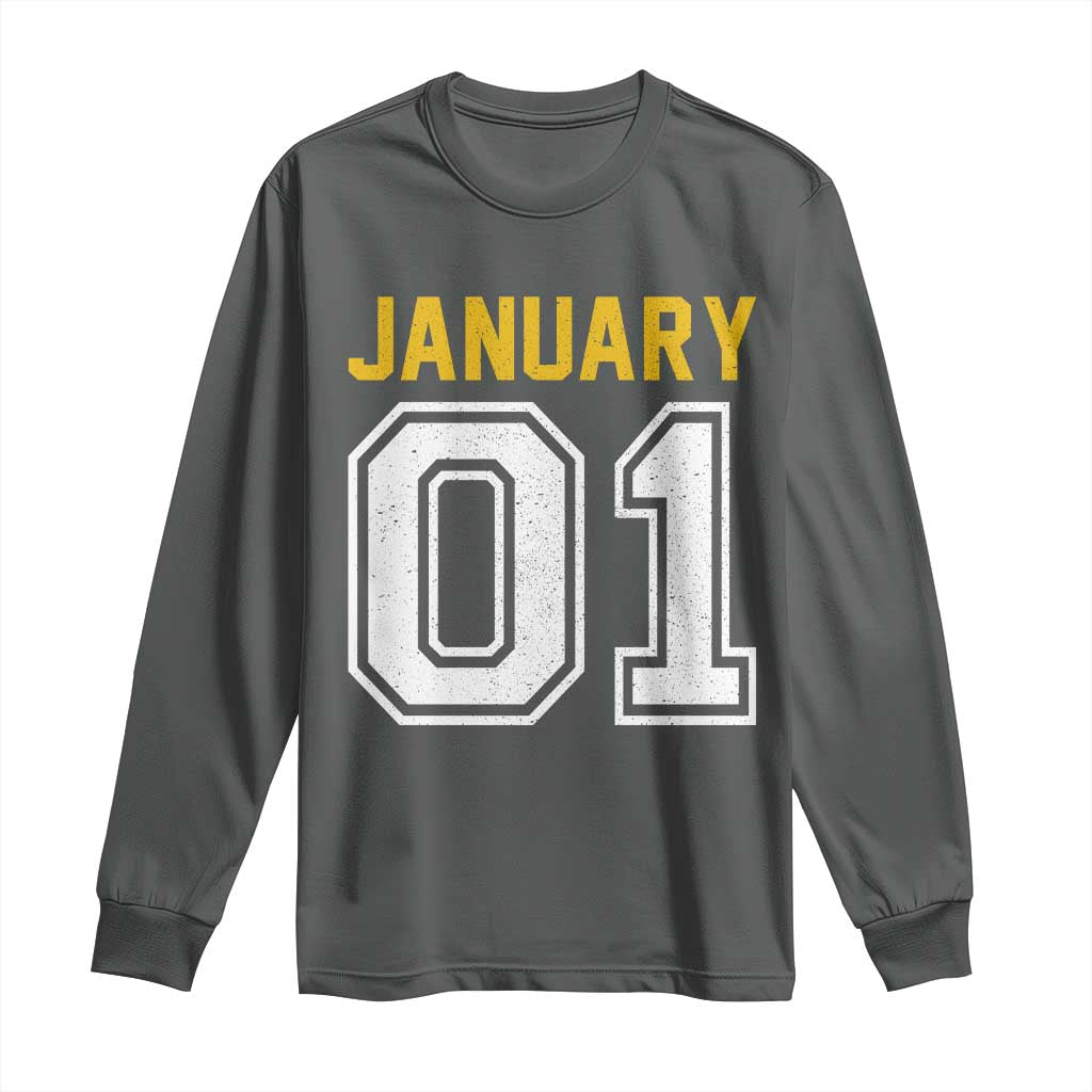 Funny January 01 New Years Eve Party Long Sleeve Shirt TS11 Dark Heather Print Your Wear