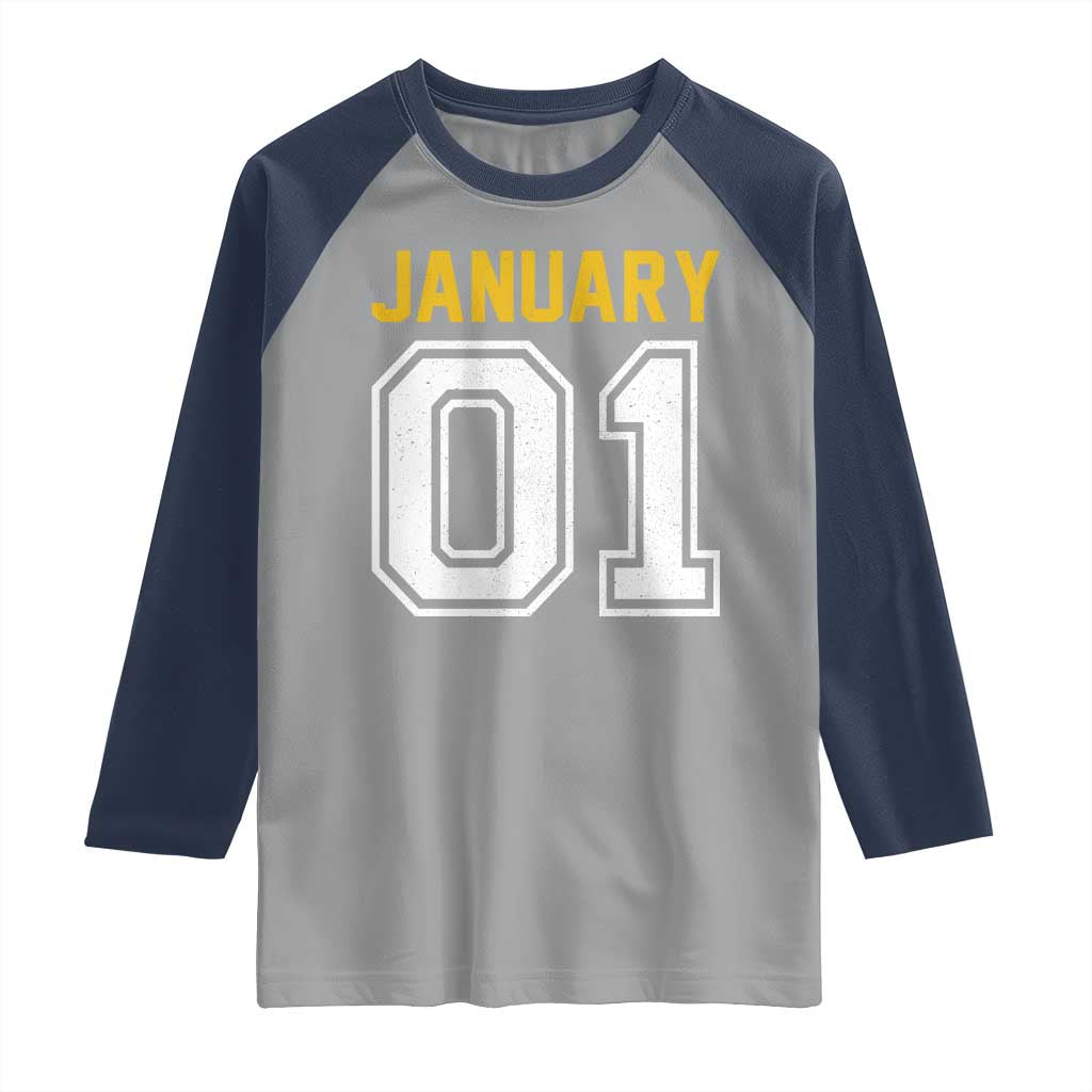 Funny January 01 New Years Eve Party Raglan Shirt TS11 Sport Gray Navy Print Your Wear