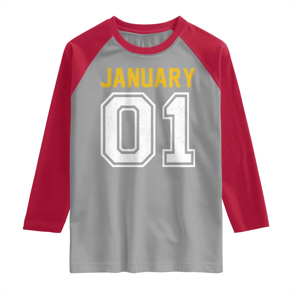 Funny January 01 New Years Eve Party Raglan Shirt TS11 Sport Gray Red Print Your Wear