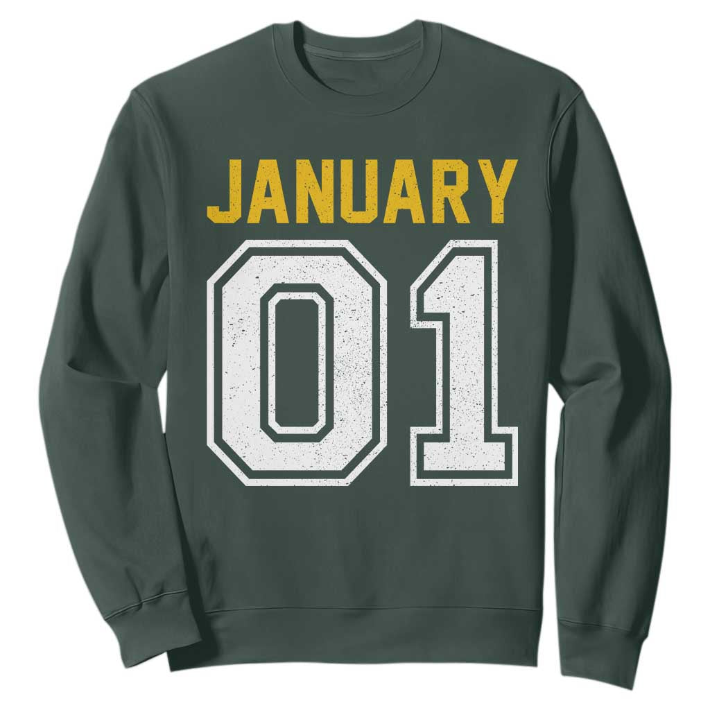 Funny January 01 New Years Eve Party Sweatshirt TS11 Dark Forest Green Print Your Wear