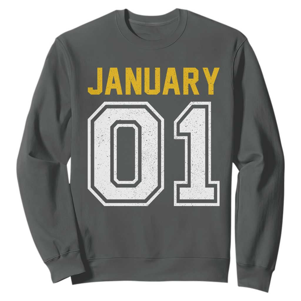 Funny January 01 New Years Eve Party Sweatshirt TS11 Dark Heather Print Your Wear