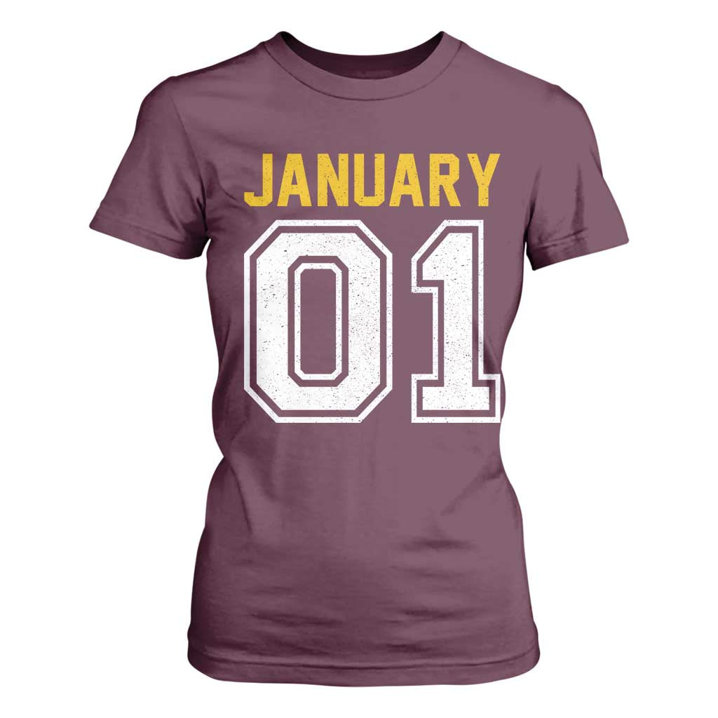 Funny January 01 New Years Eve Party T Shirt For Women TS11 Maroon Print Your Wear