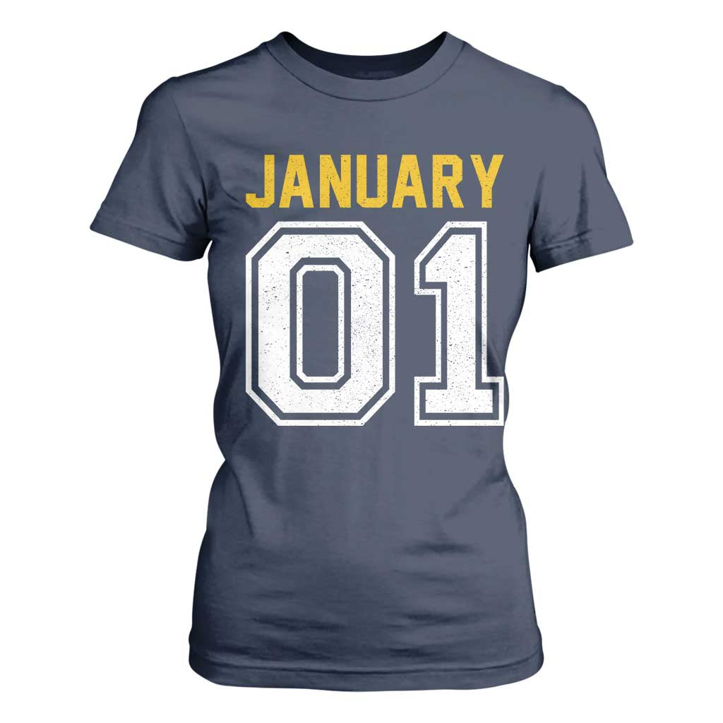 Funny January 01 New Years Eve Party T Shirt For Women TS11 Navy Print Your Wear