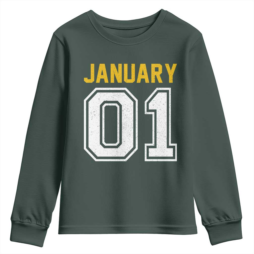 Funny January 01 New Years Eve Party Youth Sweatshirt TS11 Dark Forest Green Print Your Wear