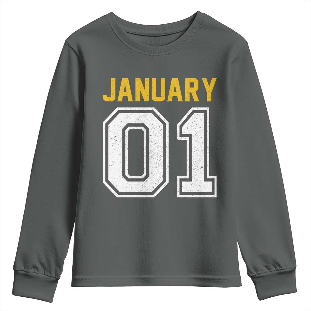 Funny January 01 New Years Eve Party Youth Sweatshirt TS11 Dark Heather Print Your Wear