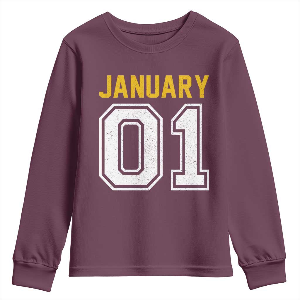 Funny January 01 New Years Eve Party Youth Sweatshirt TS11 Maroon Print Your Wear