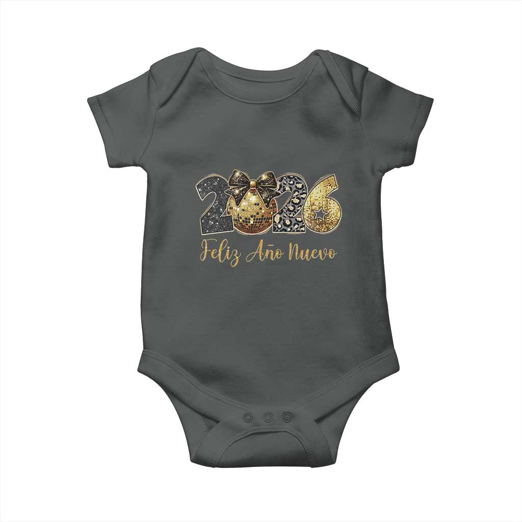 Spanish New Year 2026 Baby Onesie Feliz Ano Nuevo NYE Party Disco Ball TS11 Dark Heather Print Your Wear
