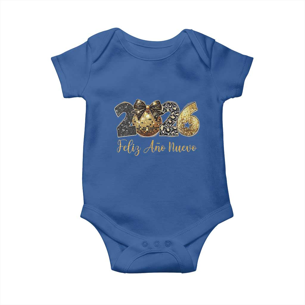 Spanish New Year 2026 Baby Onesie Feliz Ano Nuevo NYE Party Disco Ball TS11 Royal Blue Print Your Wear
