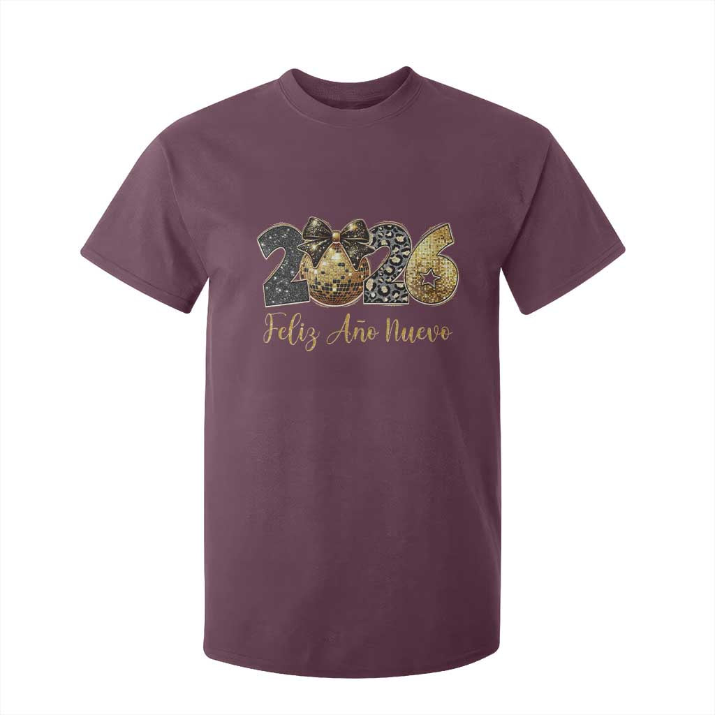 Spanish New Year 2026 T Shirt For Kid Feliz Ano Nuevo NYE Party Disco Ball TS11 Maroon Print Your Wear