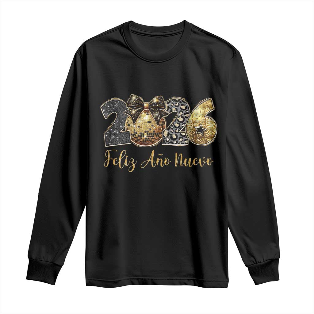 Spanish New Year 2026 Long Sleeve Shirt Feliz Ano Nuevo NYE Party Disco Ball TS11 Black Print Your Wear