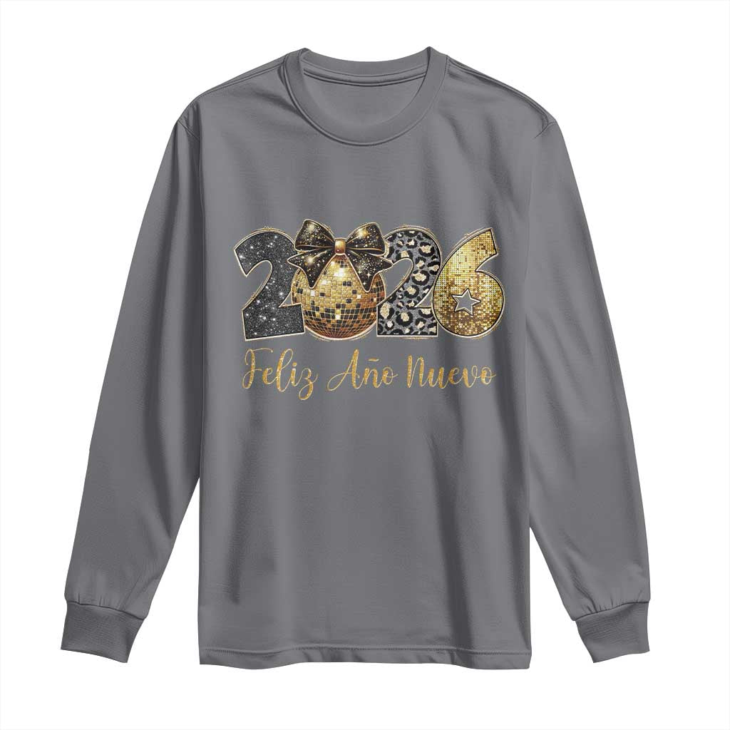 Spanish New Year 2026 Long Sleeve Shirt Feliz Ano Nuevo NYE Party Disco Ball TS11 Charcoal Print Your Wear