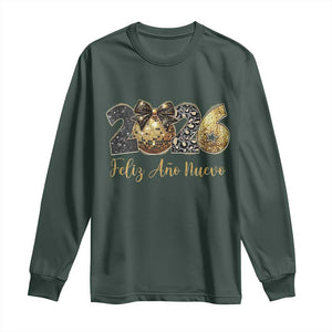 Spanish New Year 2026 Long Sleeve Shirt Feliz Ano Nuevo NYE Party Disco Ball TS11 Dark Forest Green Print Your Wear