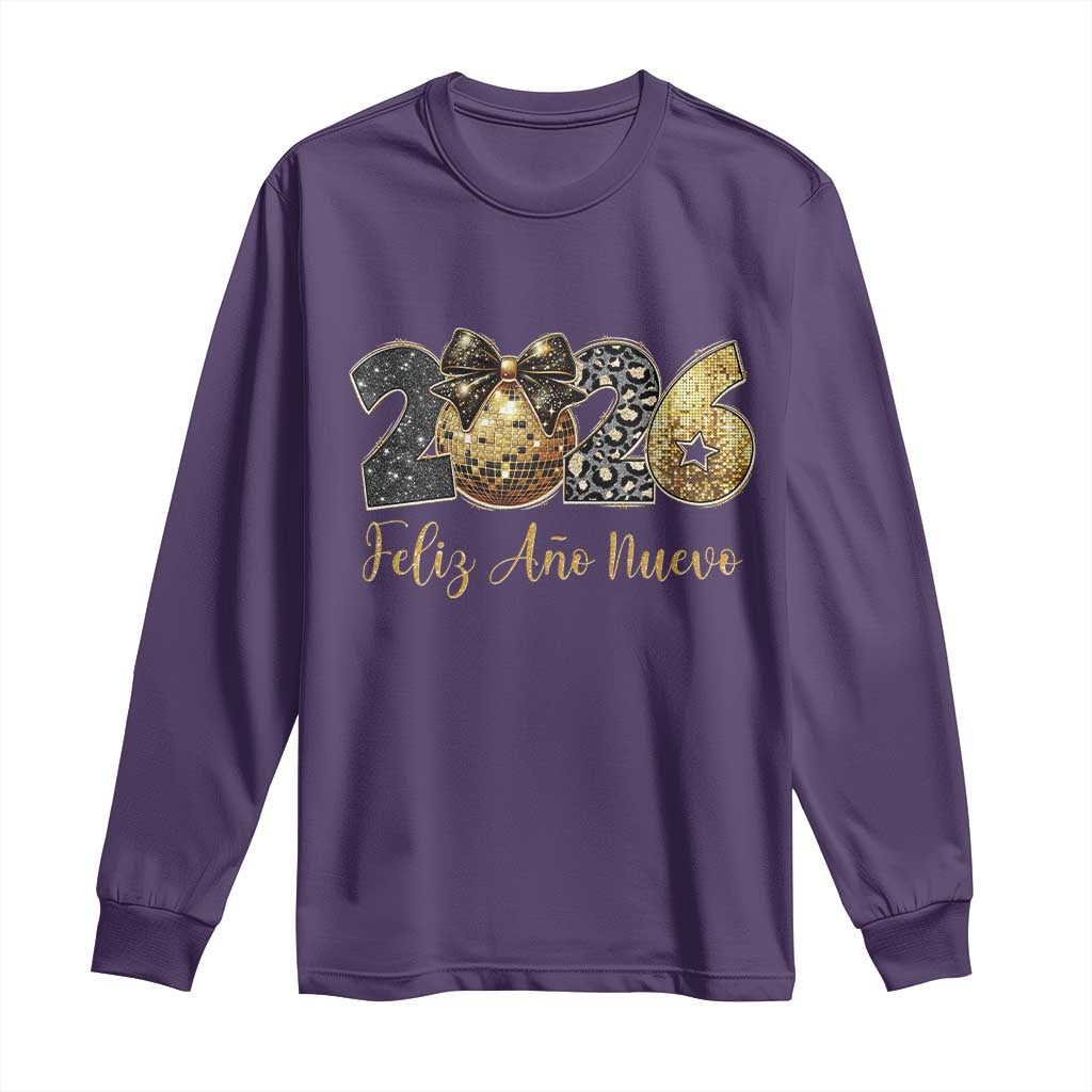 Spanish New Year 2026 Long Sleeve Shirt Feliz Ano Nuevo NYE Party Disco Ball TS11 Purple Print Your Wear