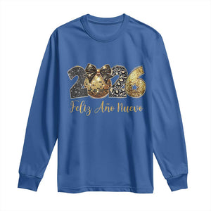 Spanish New Year 2026 Long Sleeve Shirt Feliz Ano Nuevo NYE Party Disco Ball TS11 Royal Blue Print Your Wear