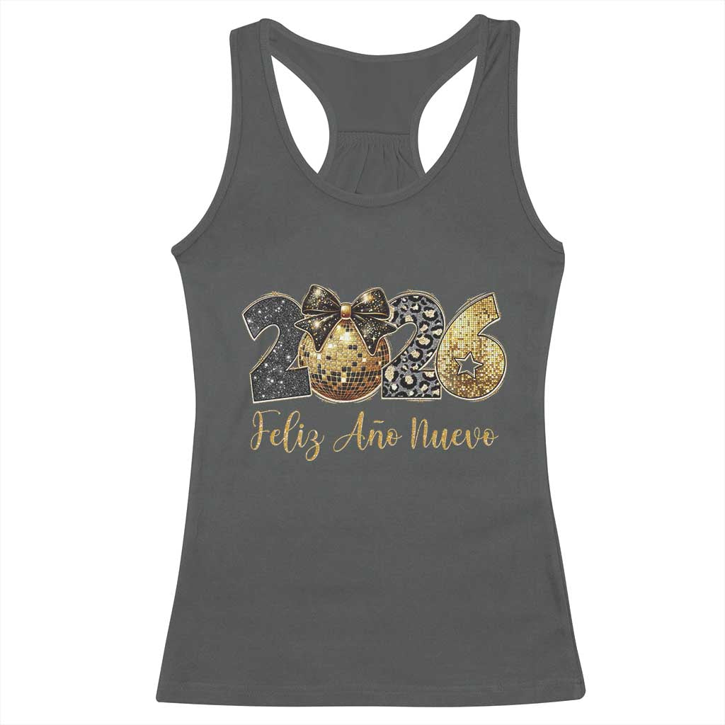 Spanish New Year 2026 Racerback Tank Top Feliz Ano Nuevo NYE Party Disco Ball TS11 Dark Heather Print Your Wear