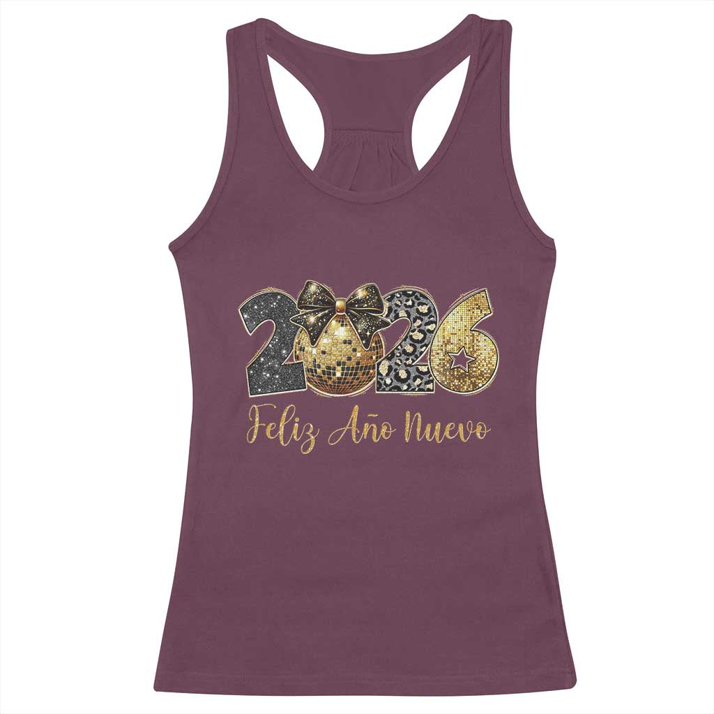 Spanish New Year 2026 Racerback Tank Top Feliz Ano Nuevo NYE Party Disco Ball TS11 Maroon Print Your Wear