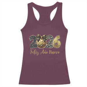 Spanish New Year 2026 Racerback Tank Top Feliz Ano Nuevo NYE Party Disco Ball TS11 Maroon Print Your Wear