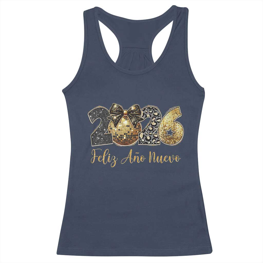 Spanish New Year 2026 Racerback Tank Top Feliz Ano Nuevo NYE Party Disco Ball TS11 Navy Print Your Wear