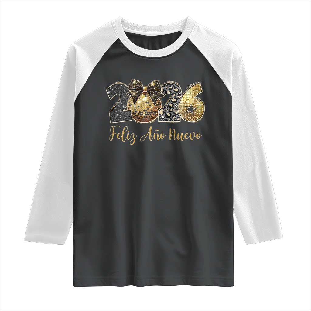 Spanish New Year 2026 Raglan Shirt Feliz Ano Nuevo NYE Party Disco Ball TS11 Black White Print Your Wear