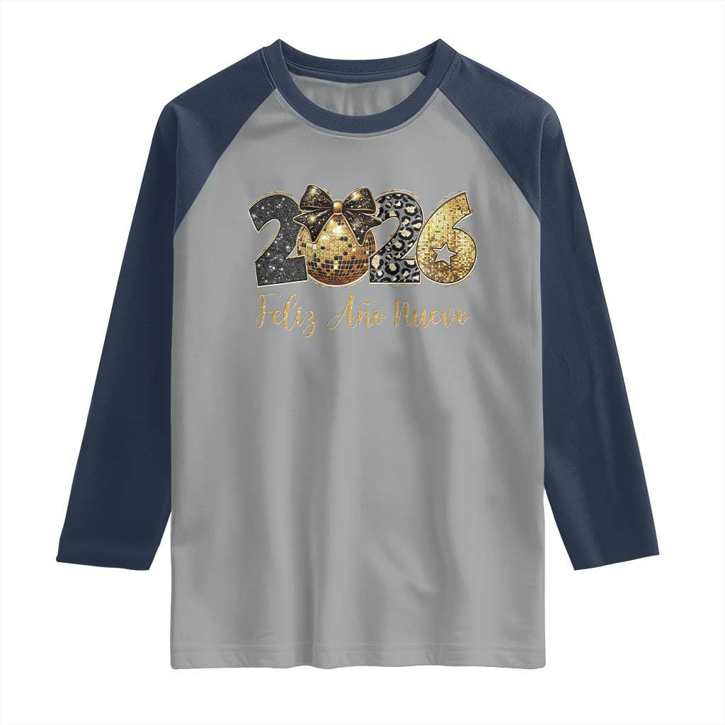 Spanish New Year 2026 Raglan Shirt Feliz Ano Nuevo NYE Party Disco Ball TS11 Sport Gray Navy Print Your Wear