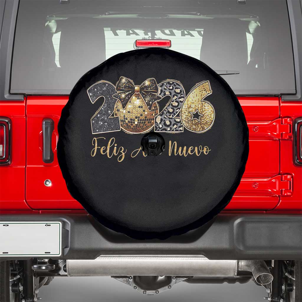 Spanish New Year 2026 Spare Tire Cover Feliz Ano Nuevo NYE Party Disco Ball TS11 Black Print Your Wear