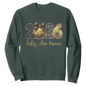 Spanish New Year 2026 Sweatshirt Feliz Ano Nuevo NYE Party Disco Ball TS11 Dark Forest Green Print Your Wear
