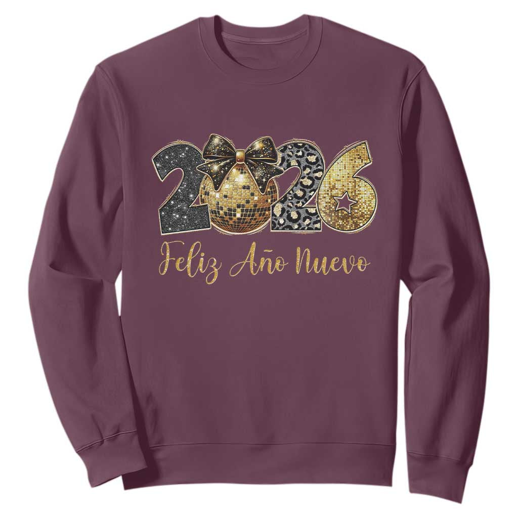Spanish New Year 2026 Sweatshirt Feliz Ano Nuevo NYE Party Disco Ball TS11 Maroon Print Your Wear