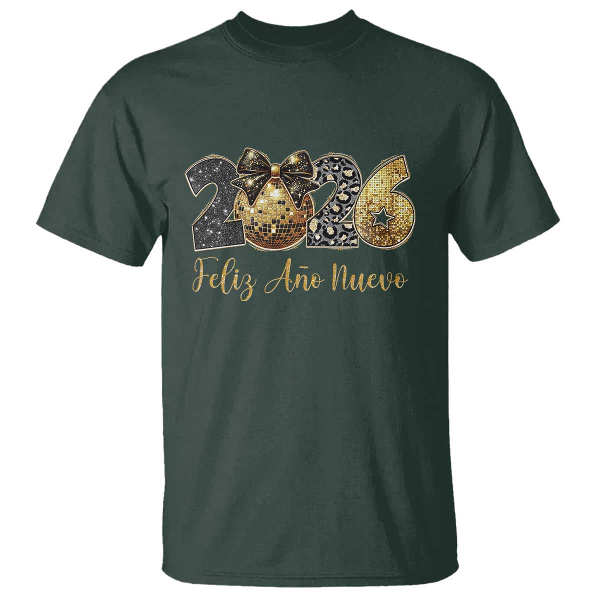 Spanish New Year 2026 T Shirt Feliz Ano Nuevo NYE Party Disco Ball TS11 Dark Forest Green Print Your Wear