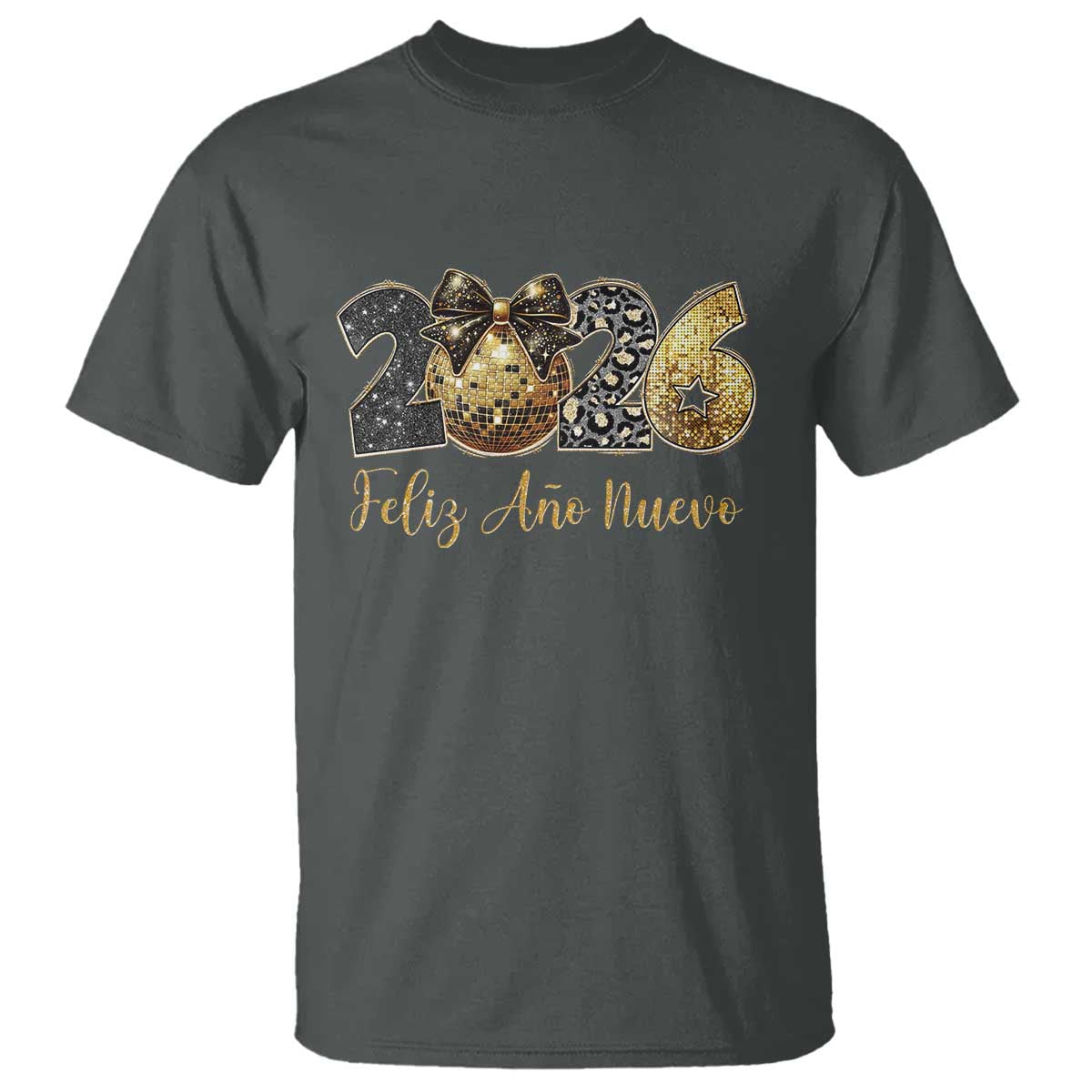 Spanish New Year 2026 T Shirt Feliz Ano Nuevo NYE Party Disco Ball TS11 Dark Heather Print Your Wear