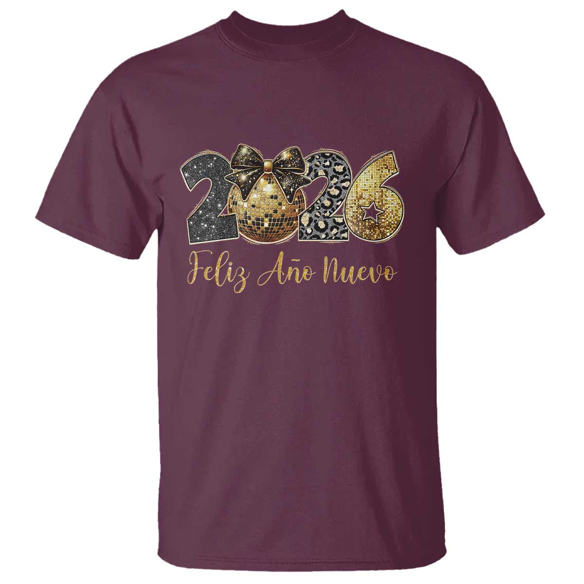 Spanish New Year 2026 T Shirt Feliz Ano Nuevo NYE Party Disco Ball TS11 Maroon Print Your Wear