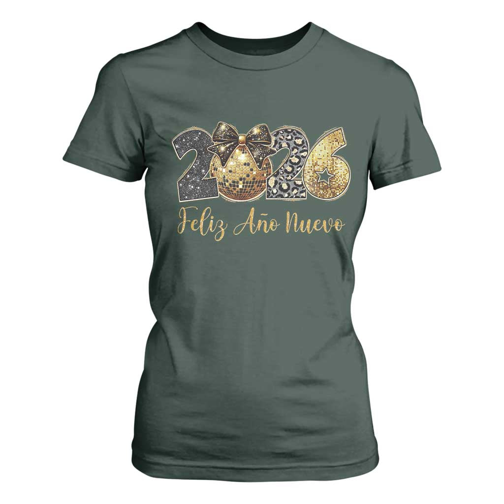 Spanish New Year 2026 T Shirt For Women Feliz Ano Nuevo NYE Party Disco Ball TS11 Dark Forest Green Print Your Wear