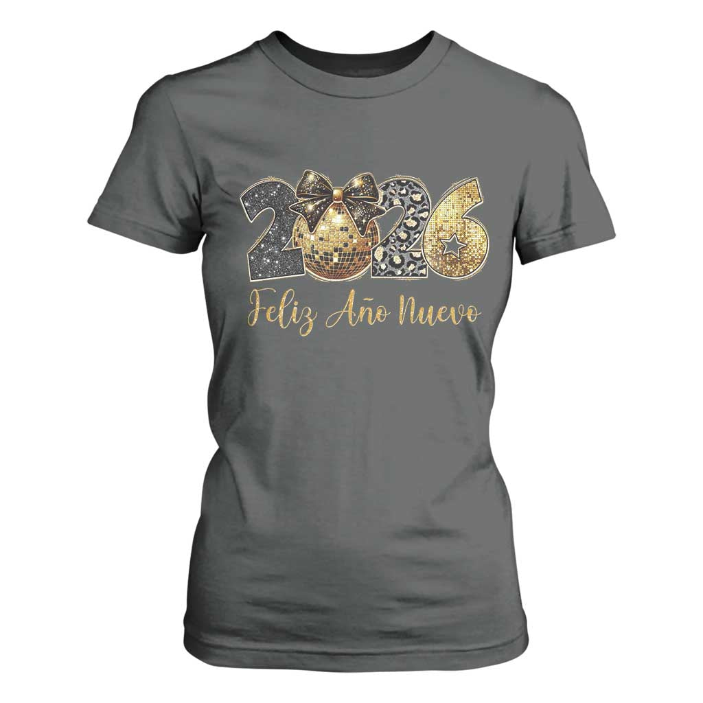 Spanish New Year 2026 T Shirt For Women Feliz Ano Nuevo NYE Party Disco Ball TS11 Dark Heather Print Your Wear