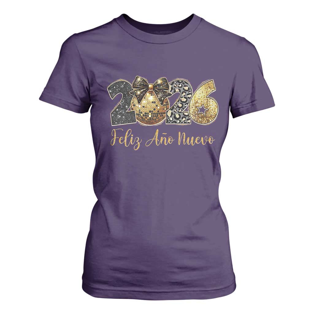 Spanish New Year 2026 T Shirt For Women Feliz Ano Nuevo NYE Party Disco Ball TS11 Purple Print Your Wear