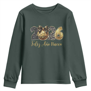 Spanish New Year 2026 Youth Sweatshirt Feliz Ano Nuevo NYE Party Disco Ball TS11 Dark Forest Green Print Your Wear