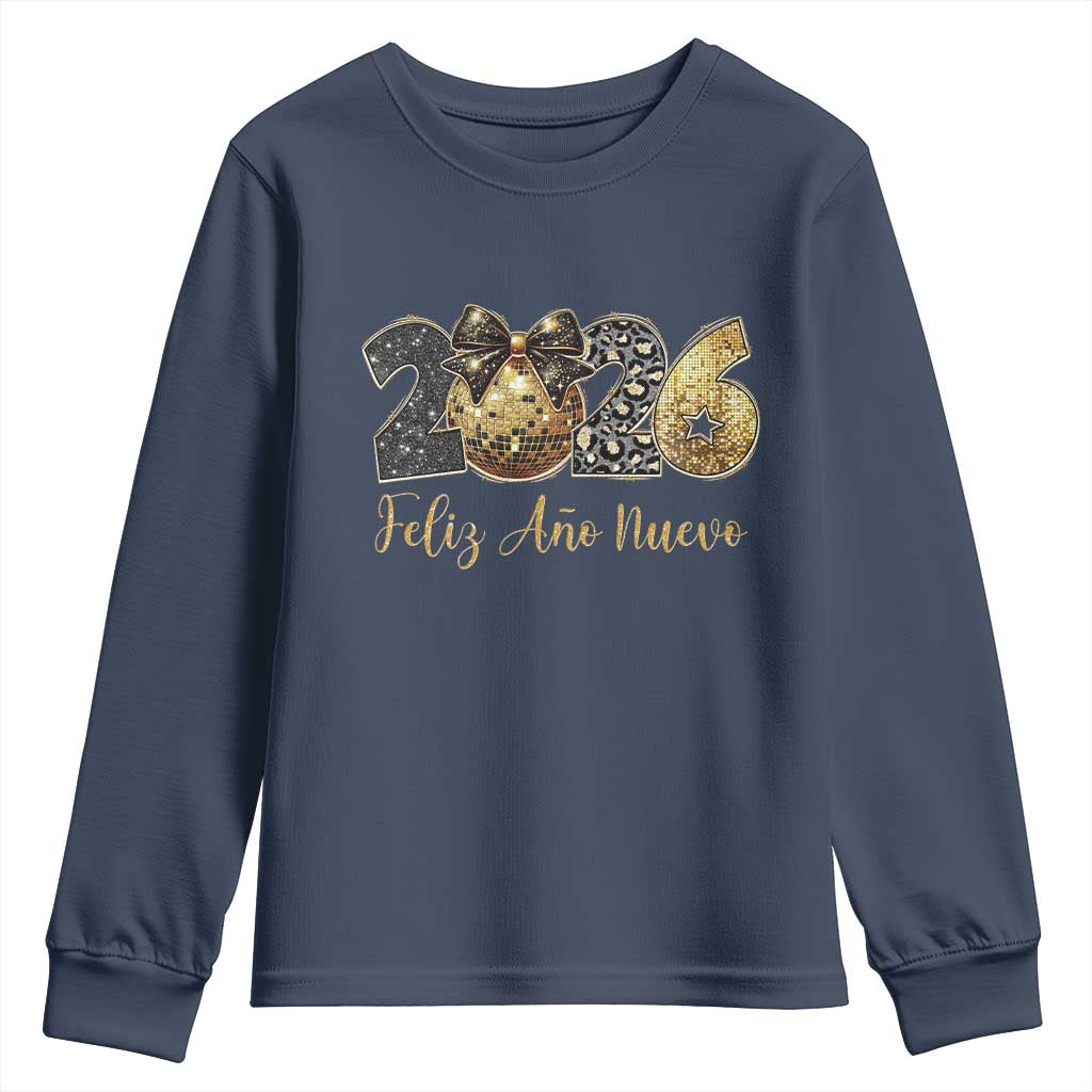 Spanish New Year 2026 Youth Sweatshirt Feliz Ano Nuevo NYE Party Disco Ball TS11 Navy Print Your Wear