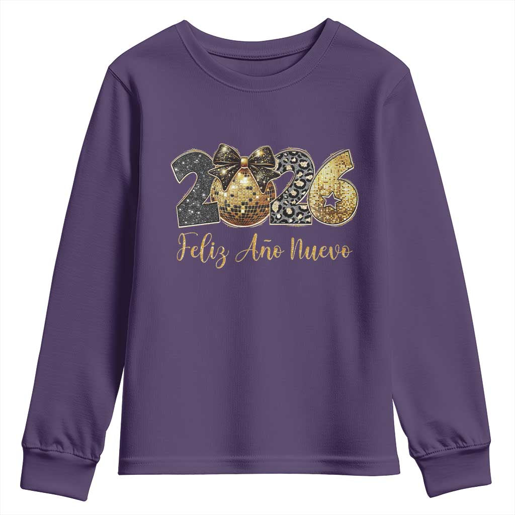 Spanish New Year 2026 Youth Sweatshirt Feliz Ano Nuevo NYE Party Disco Ball TS11 Purple Print Your Wear