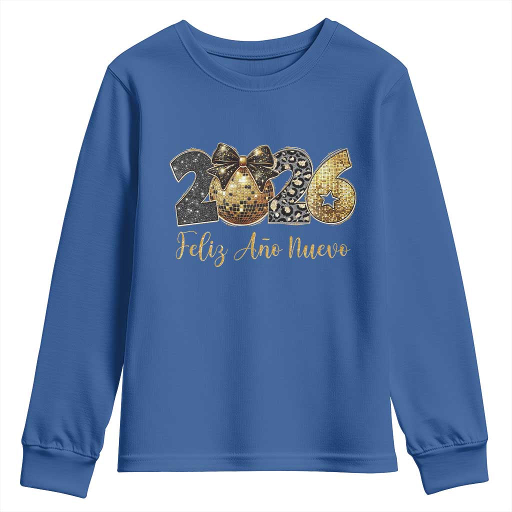 Spanish New Year 2026 Youth Sweatshirt Feliz Ano Nuevo NYE Party Disco Ball TS11 Royal Blue Print Your Wear